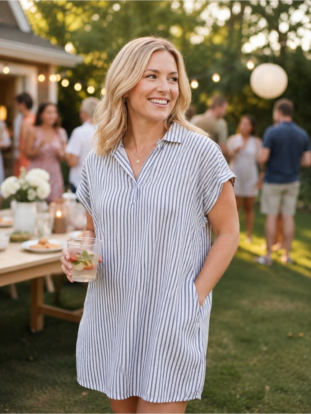 Striped Shirt Dress - Blue & White Collared Tunic